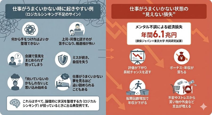 仕事がうまくいかないときに起きる損失の図解